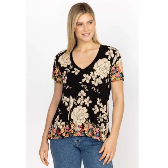 Johnny Was Redland Favorite Short Sleeve V Neck Swing Tee Special Shirt Black NW - Picture 9 of 15